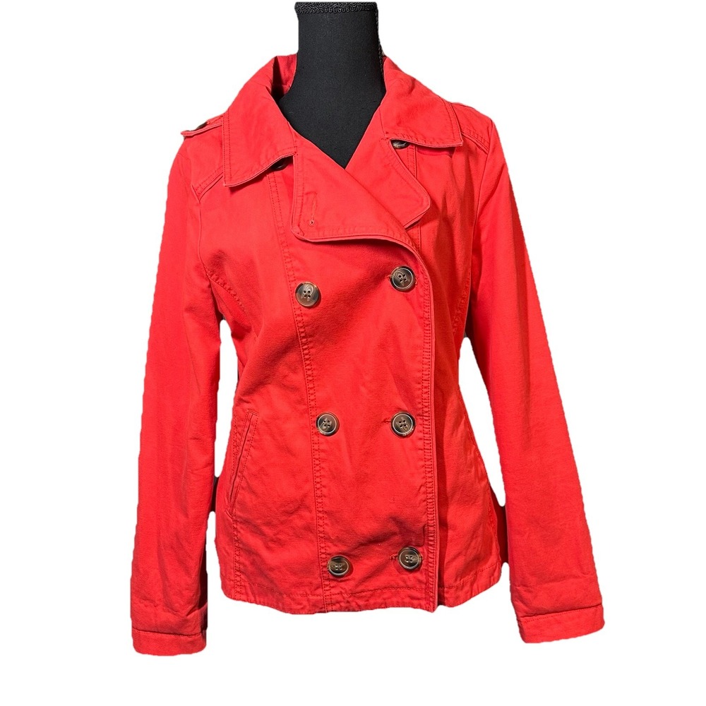 GAP Red 100% Cotton Double Breasted Button Front Lined Pea Coat Size MED